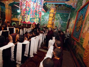 Thaye Dorje, His Holiness the 17th Gyalwa Karmapa, presided over the 2024 Kagyu Monlam in Bodh Gaya. Photo: Tokpa Korlo