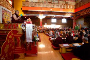 Thaye Dorje, His Holiness the 17th Gyalwa Karmapa, Sangyumla and Thugseyla at Dhagpo Kundreul Ling in Le Bost, France. Photo / Thule Jug